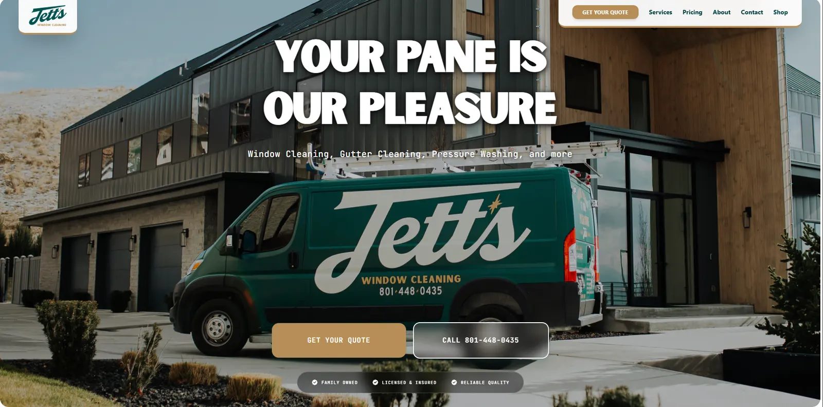Jetts Windows homepage, desktop view